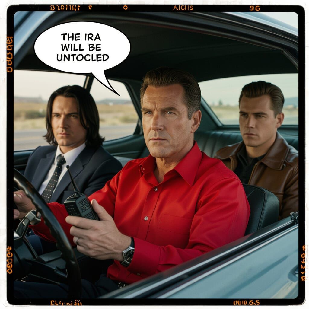 Classic Car Interior with Men and Walkie Talkie