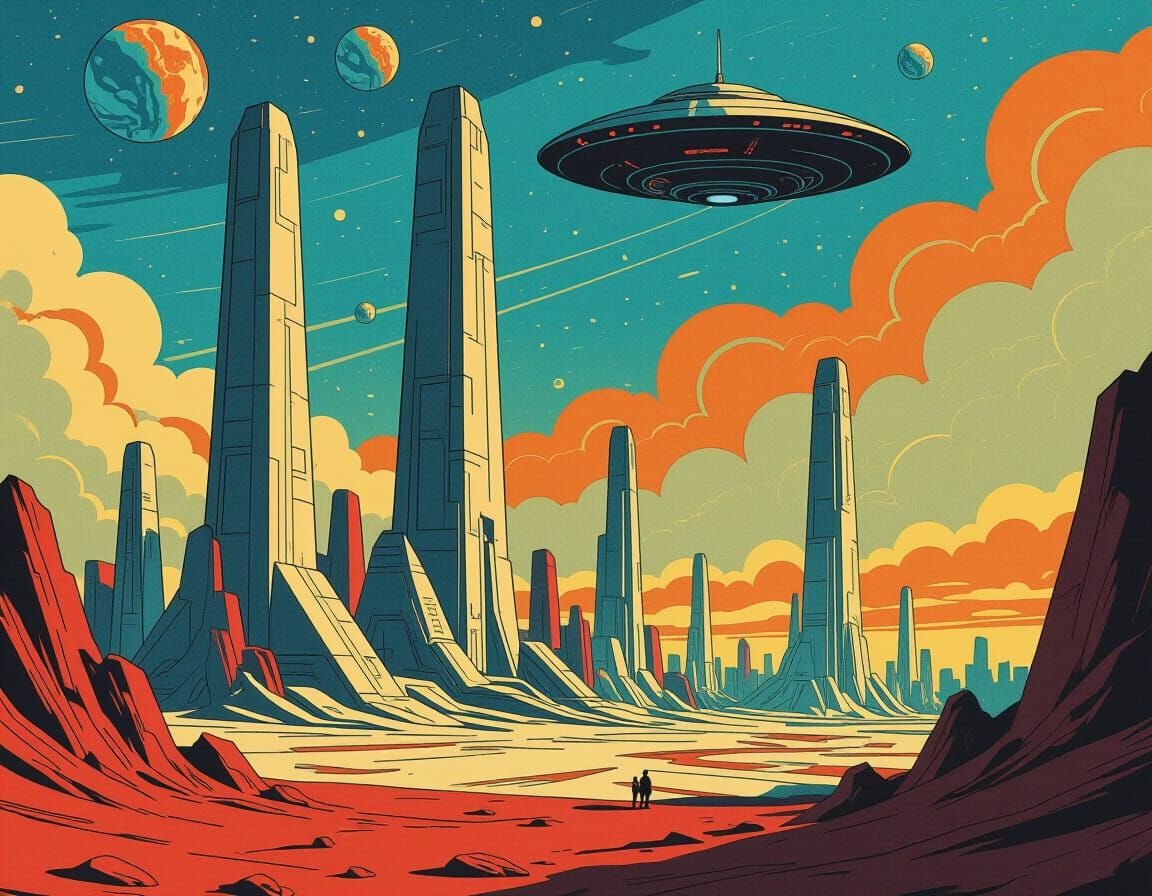 Retro-Futuristic Cityscape on Alien Planet