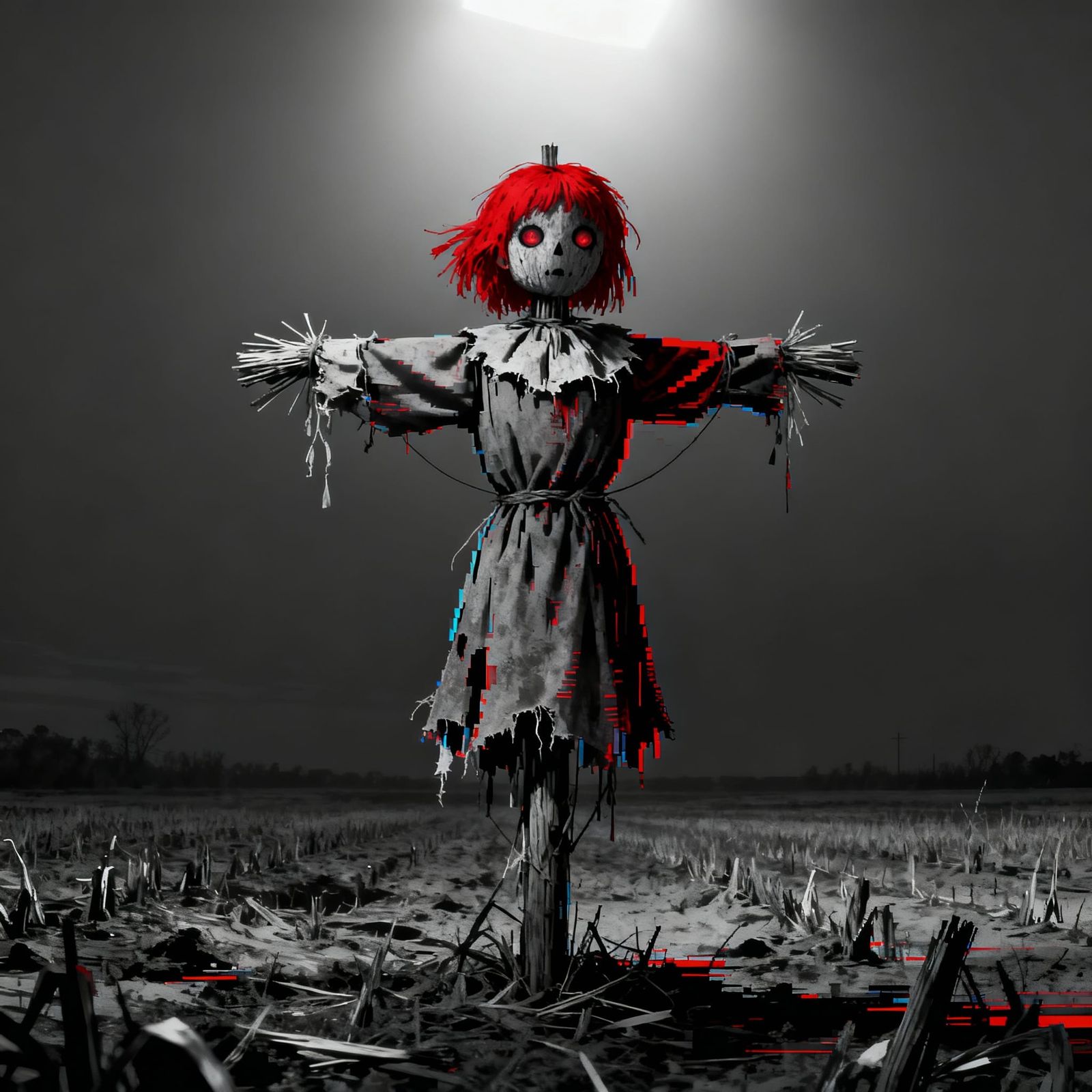 Horror Scarecrow with Glitch Effects