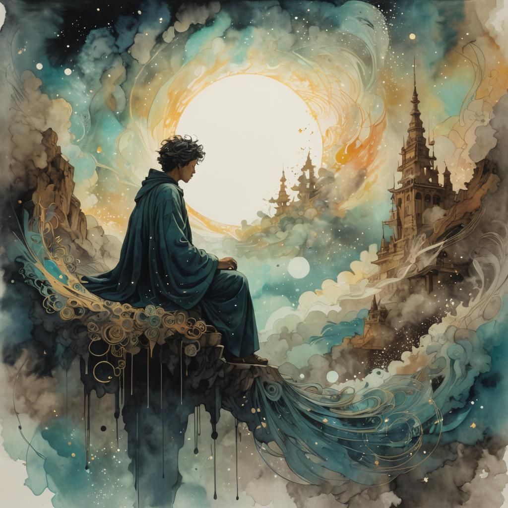 Exploding Head in Ink, Abstract Expressionism Style