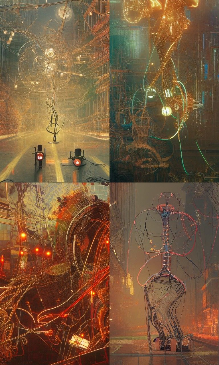 Steampunk Humanoid Sculpture in Desolate City Landscape