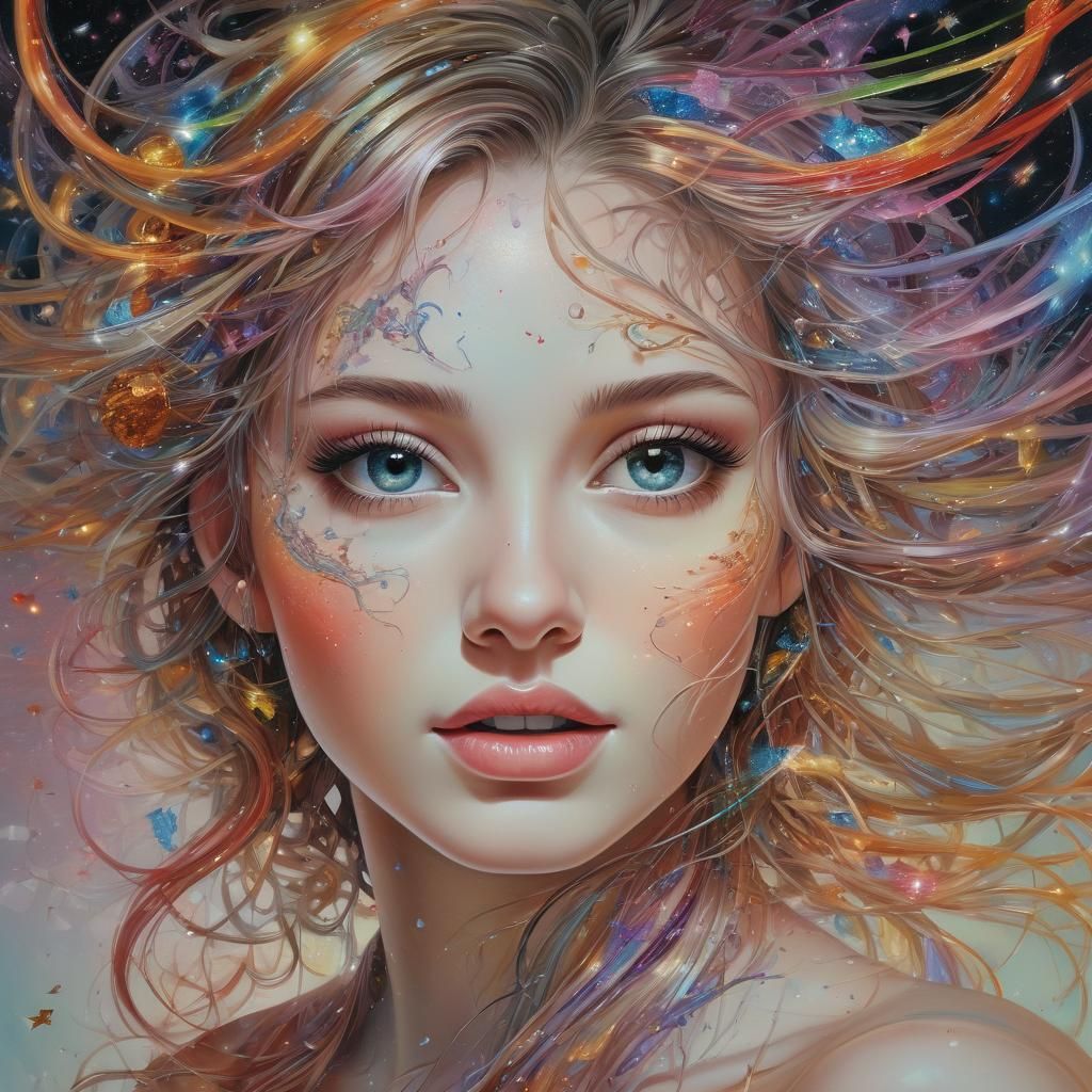 Futuristic Surrealist Glitter Woman with Magic Sparkles