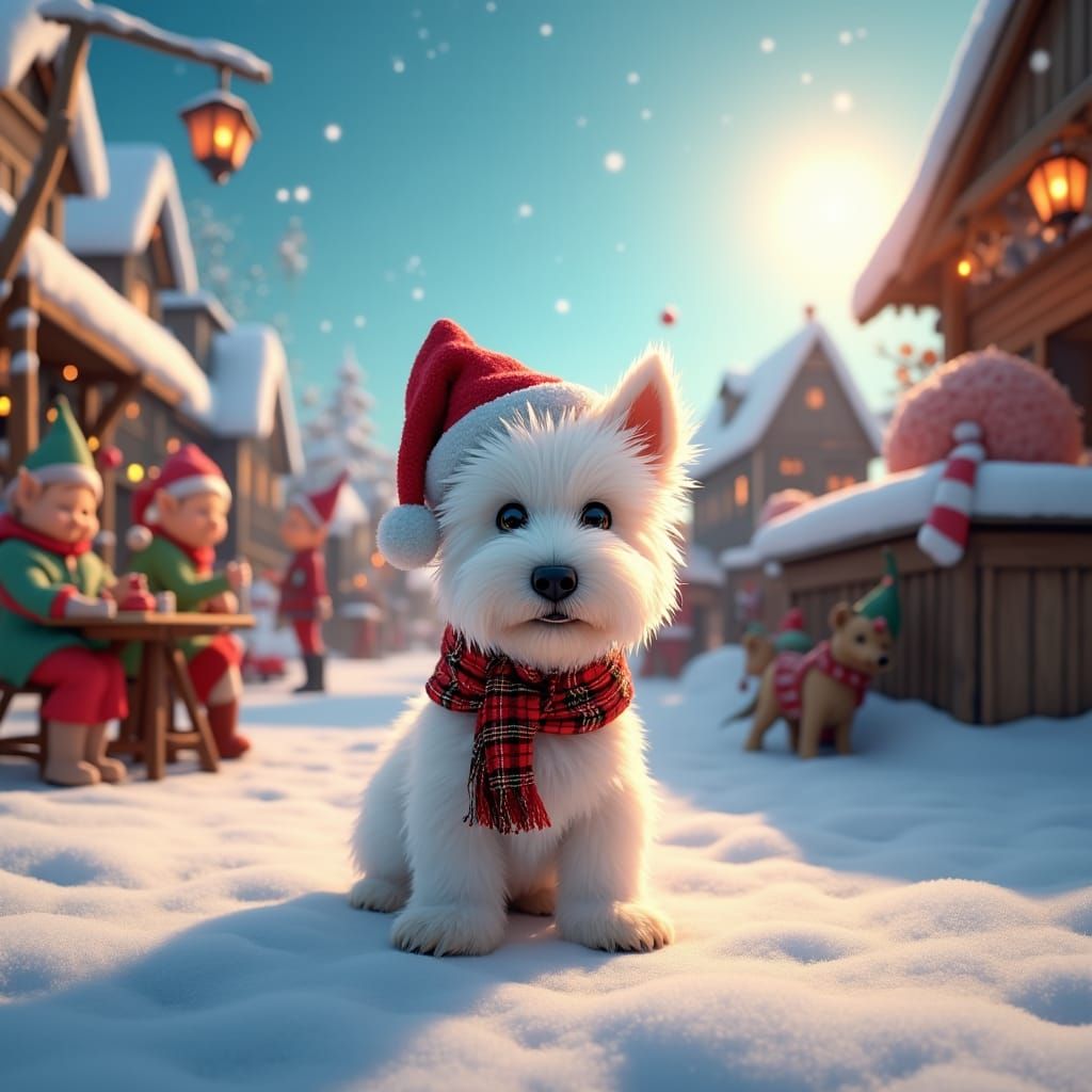 Scottish Terrier at Santa's Workshop: Pixar-Inspired 3D Rend...