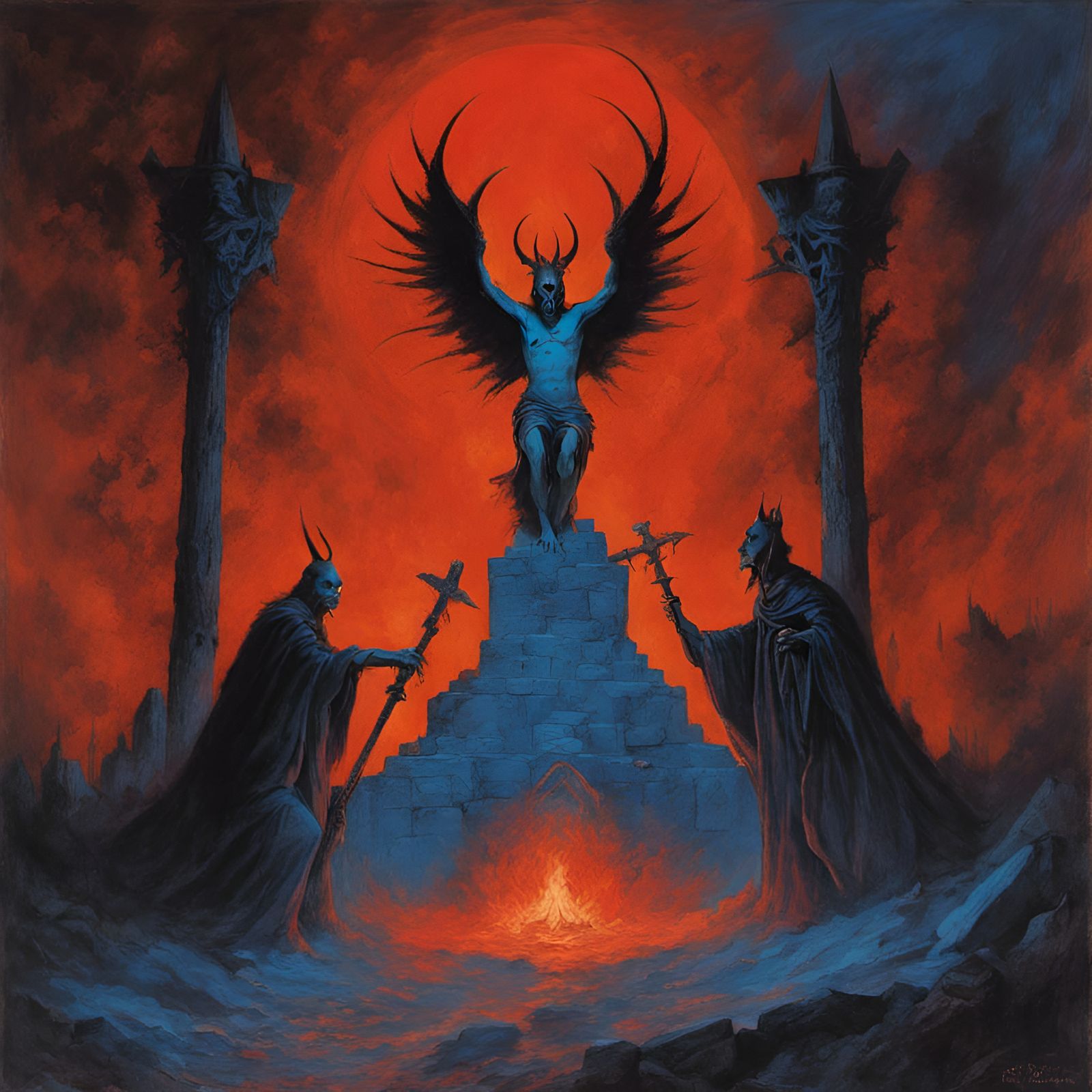 Baphomet and Knight Templar Altar in Hell, Eerie Style
