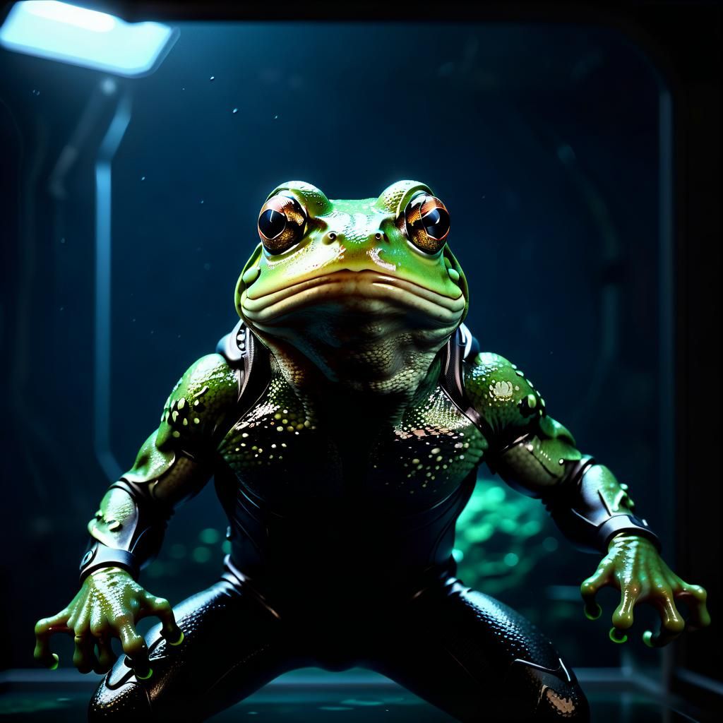 Photorealistic Frogman in Dark Lab