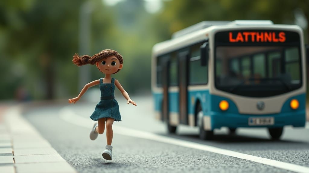String Woman Chases Bus: Stop Motion Animation