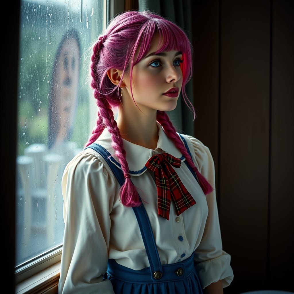 Rainy Day Pigtails: Hyperrealistic Portrait of Lena