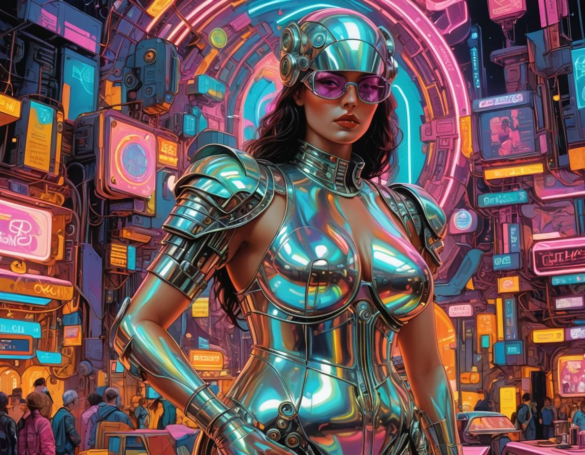 holographic Cyberpunk Moebius Hera Paris neon beach bust spy curvy