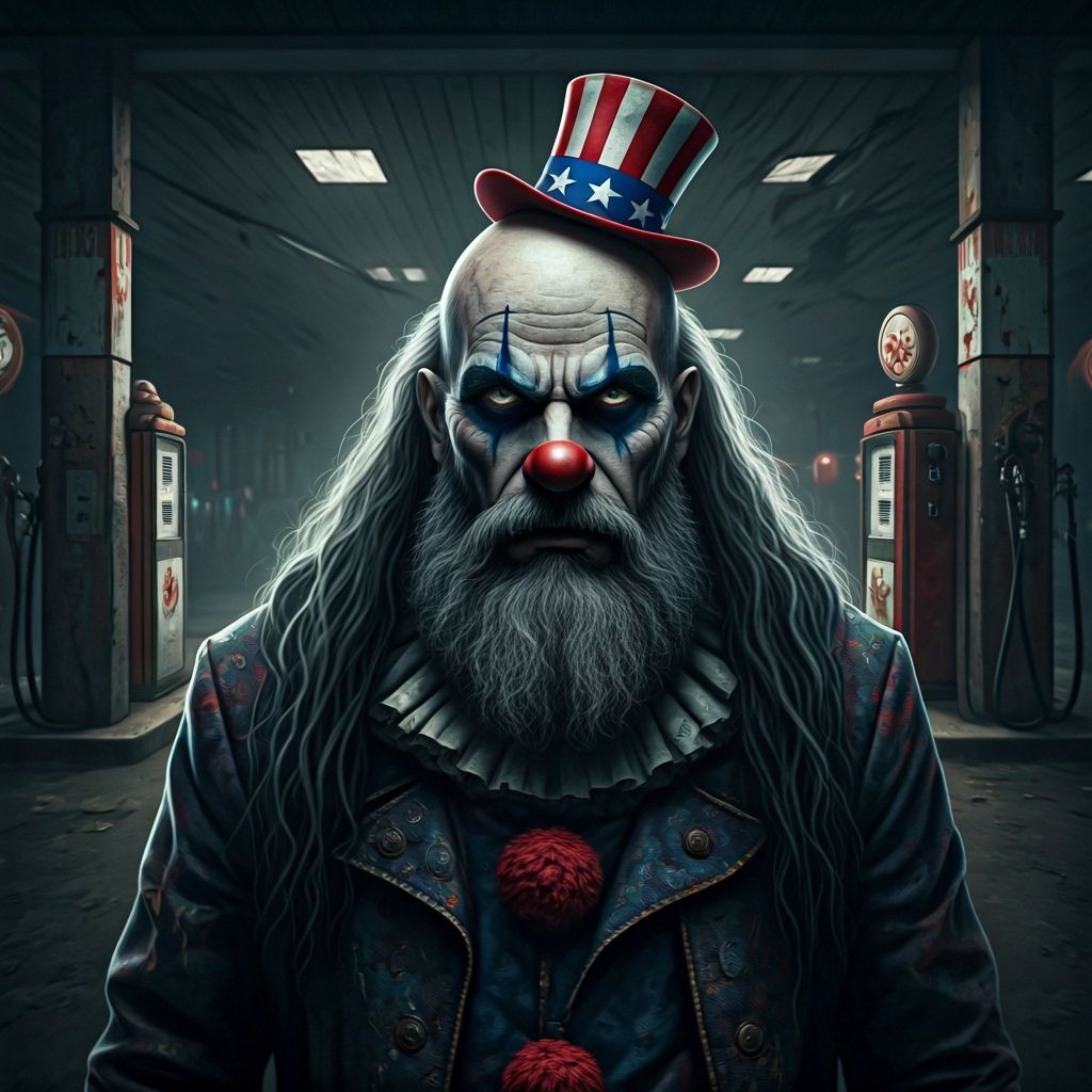 Captain Spaulding Emerges from Dilapidated Gas Station