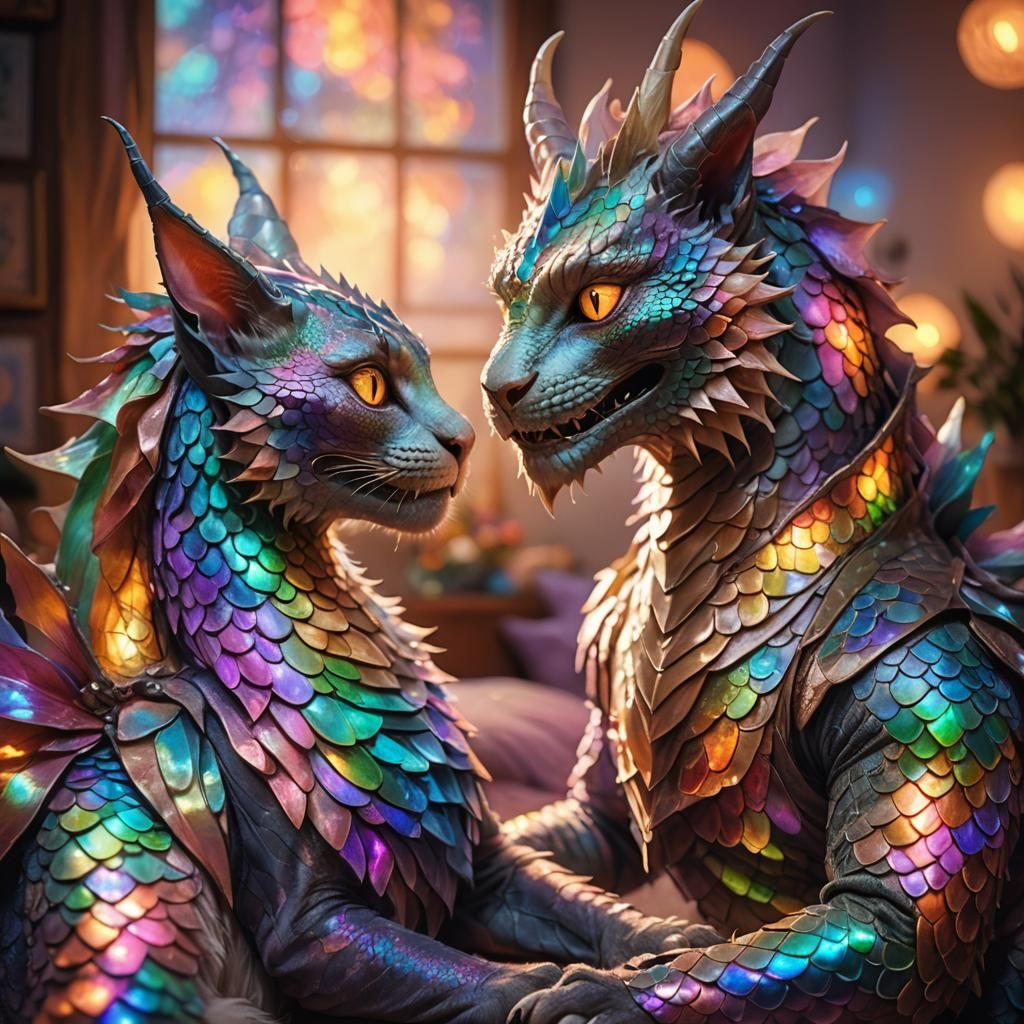 Dragon Cat Looks at Human with Love