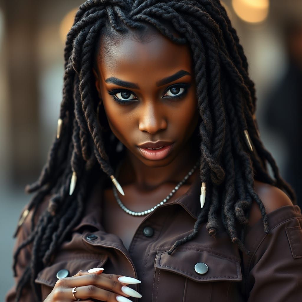 Sensual Portrait of Woman with Grey Eyes and Locs