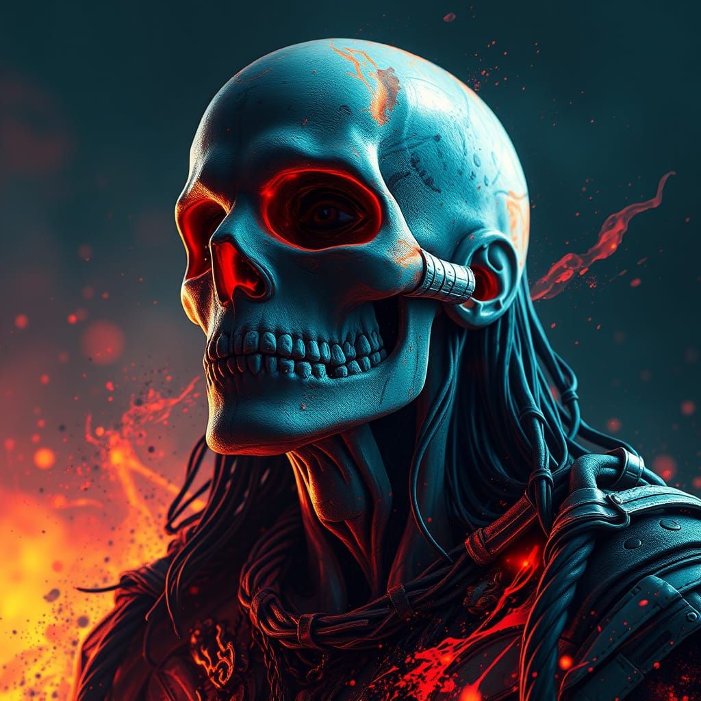 Skull Portrait in Hyperdetailed Splash Art Style