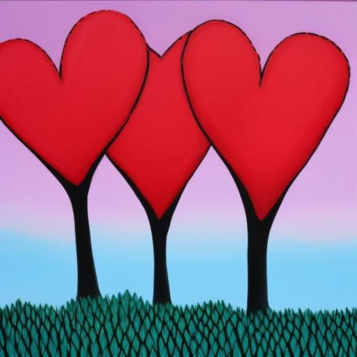 Heart Sky Tree Gouache Painting