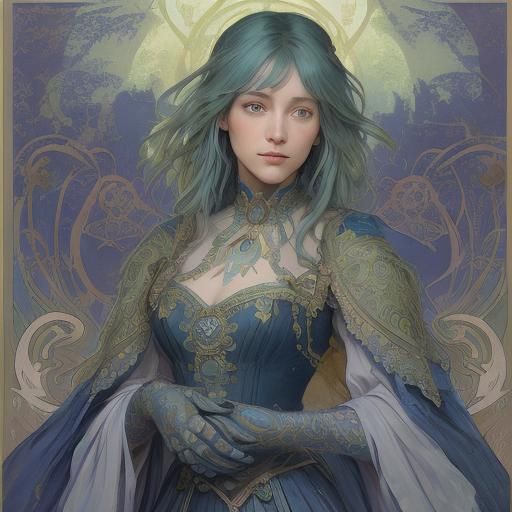 Art Nouveau Portrait of a Woman with Colorful Hair