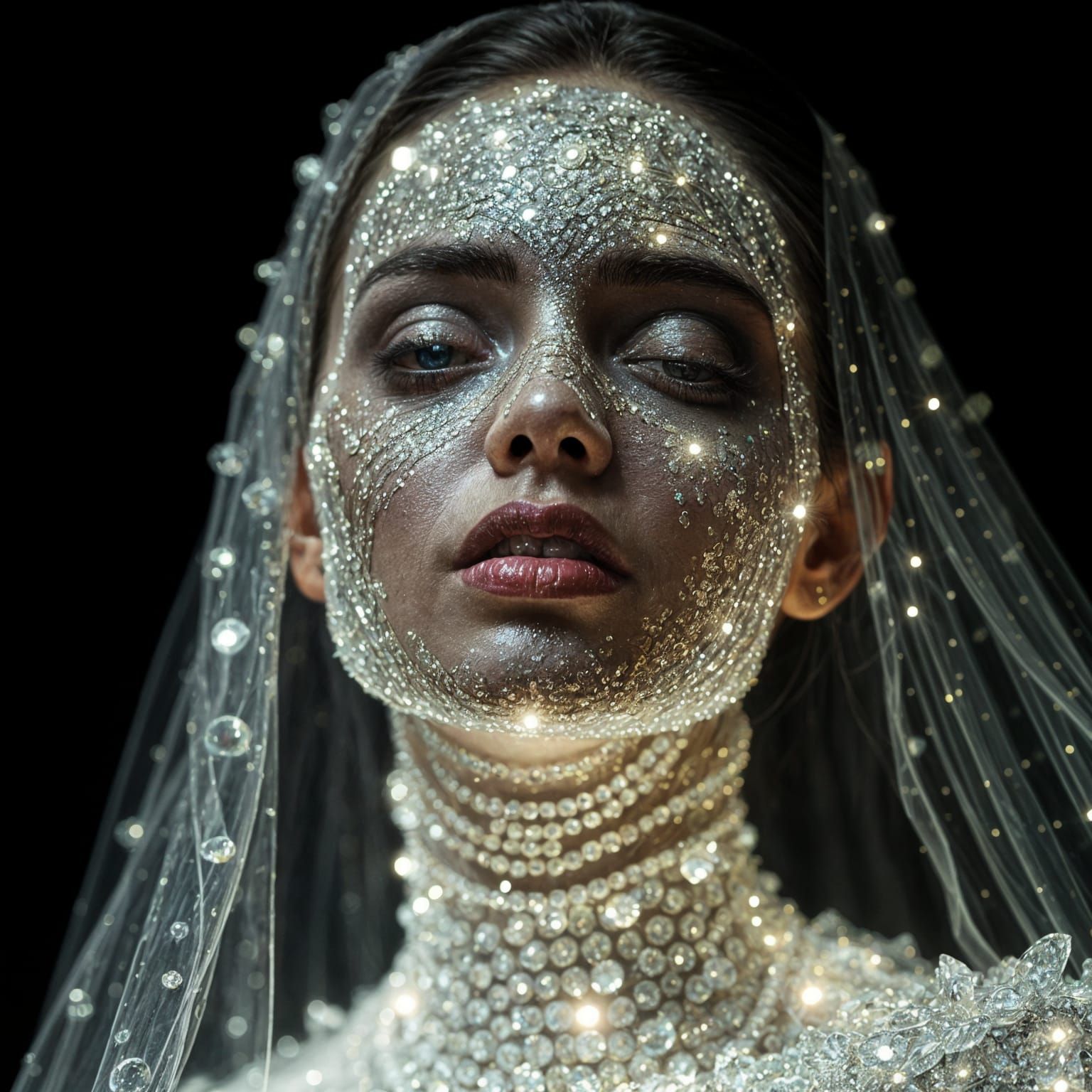 Woman Made of Crystals Radiating Light