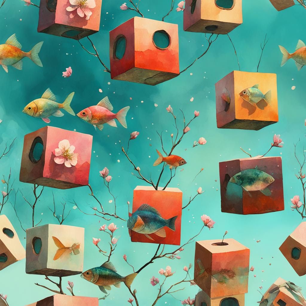 Abstract Double Exposure with Apple Blossoms in Gouache