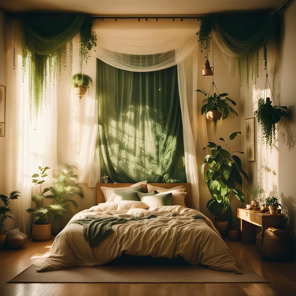 Fairycore Bedroom with Tapestries in Cinematic Lighting