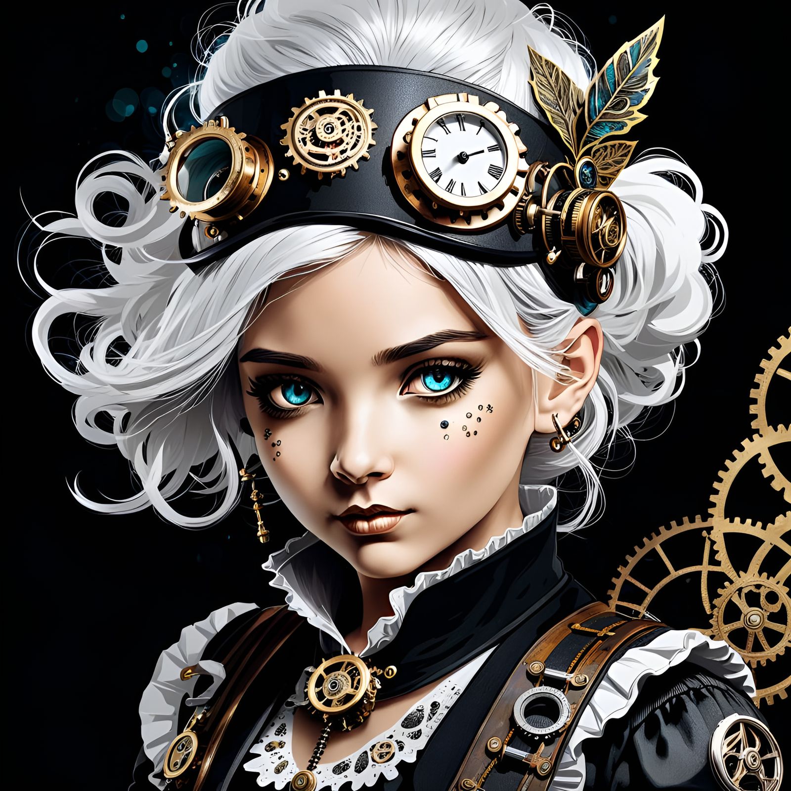 Steampunk Girl Portrait with Intricate Linework