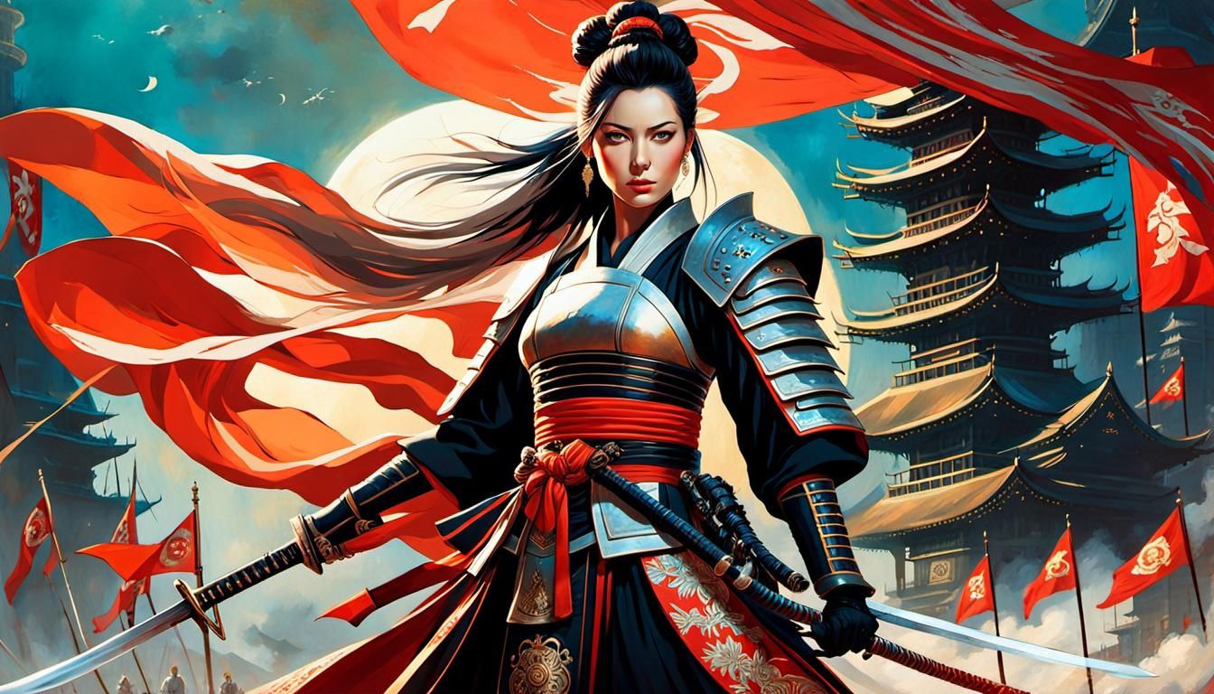 Futuristic Samurai Woman in Anime Manga Style