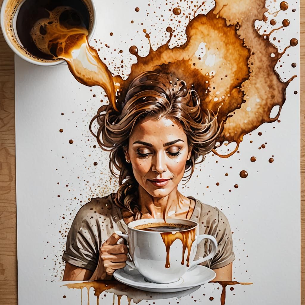 Coffee Mug Spill Creates Watercolor Portrait
