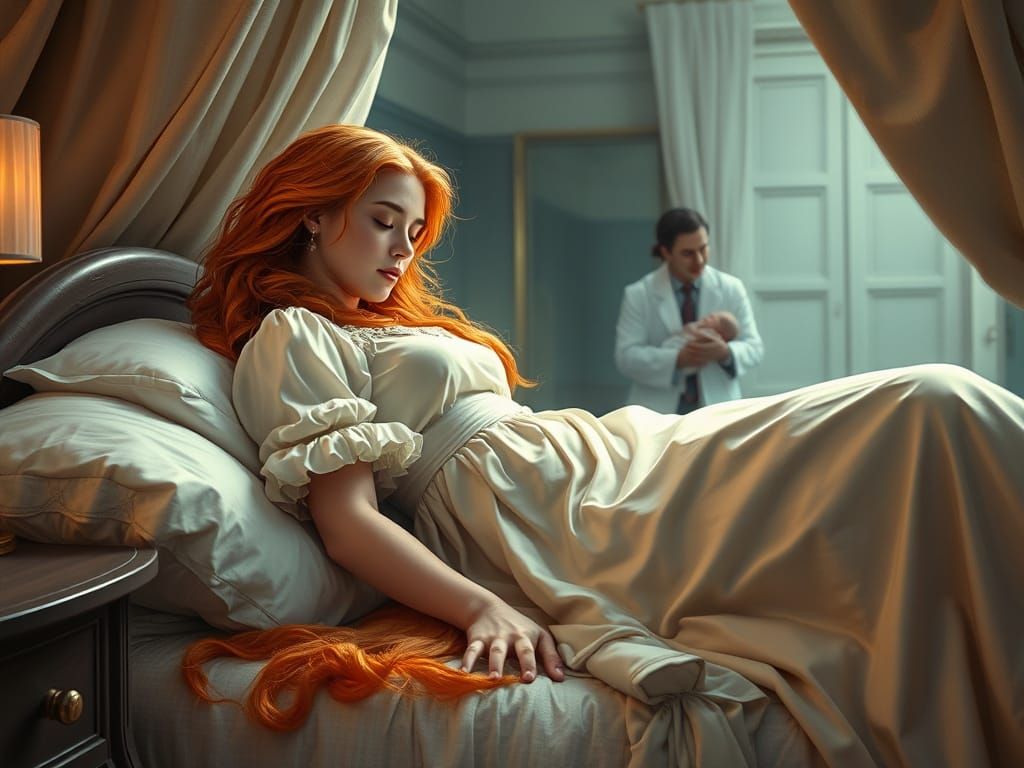 Romantic 1812 Era Lady Slumbers with Gentle Doctor and Newbo...