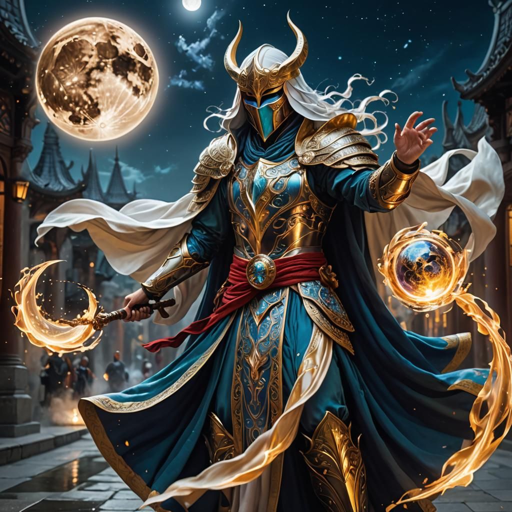Battle Mage in Mask with Flowing Robes