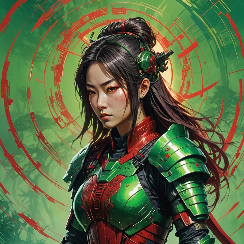 Cyber-Samurai Contemplates Her Path in Digital Art