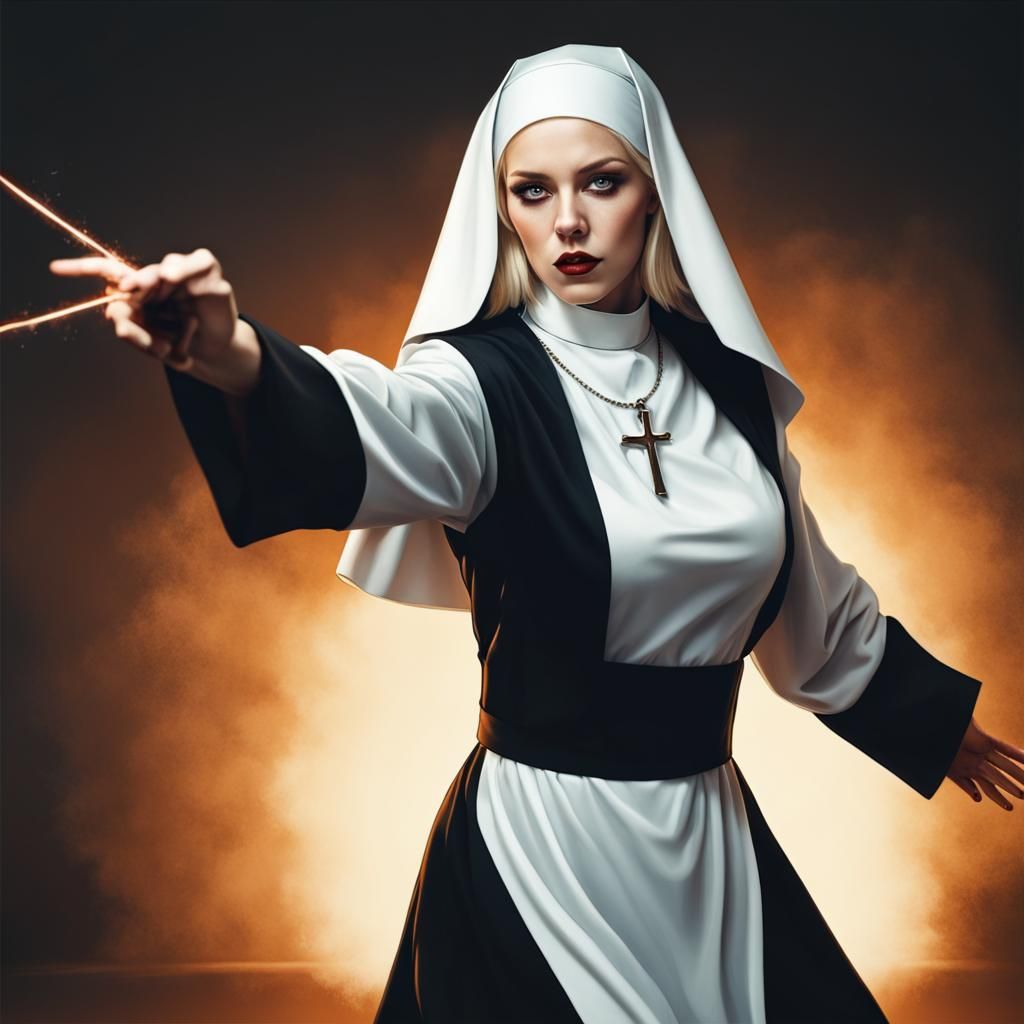 Blonde Nun Casting a Shadow Spell