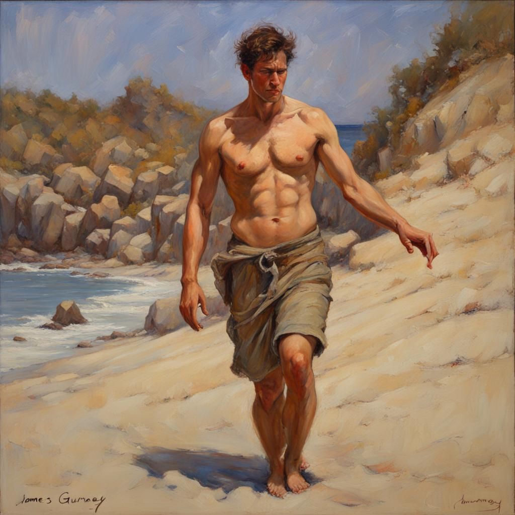 Nude Man Captured: Oil Painting in Classical Realism