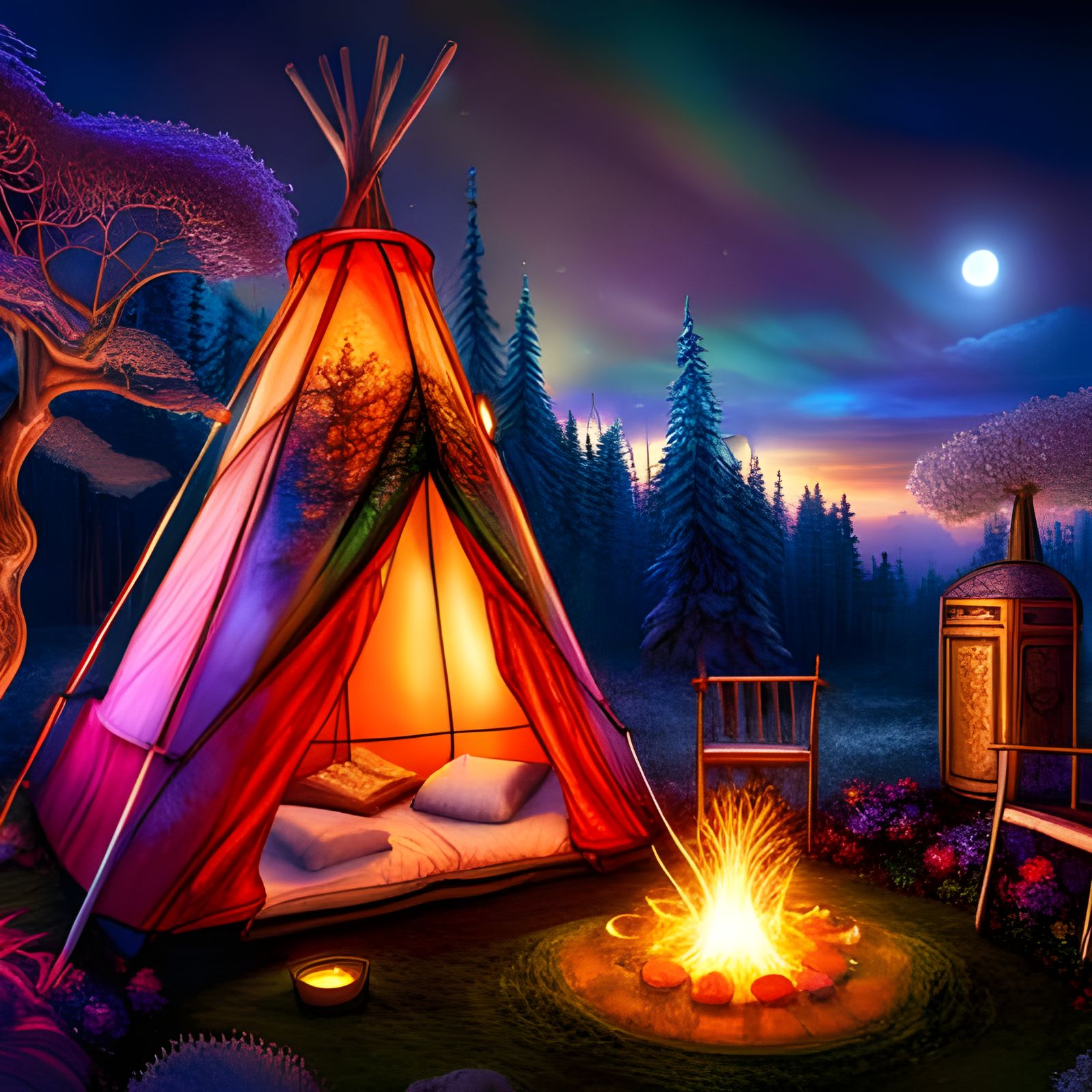 Enchanted Fairy Tent in Whimsical Forest Scene