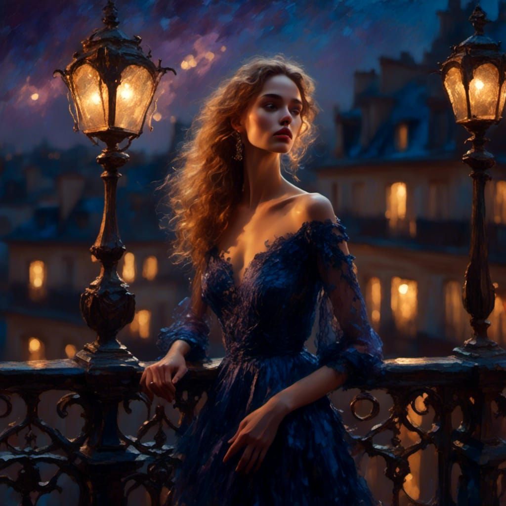 Woman on Balcony in Romantic Realism Style