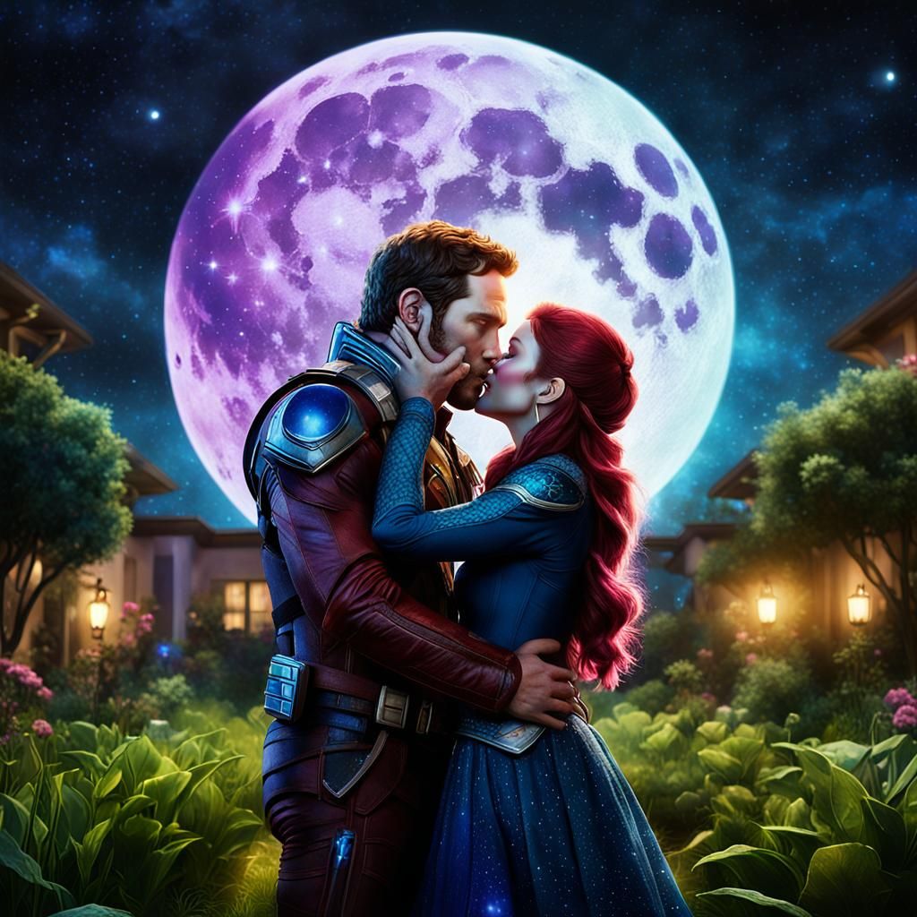 Courtyard Kiss: Cinematic Digital Art Portrait