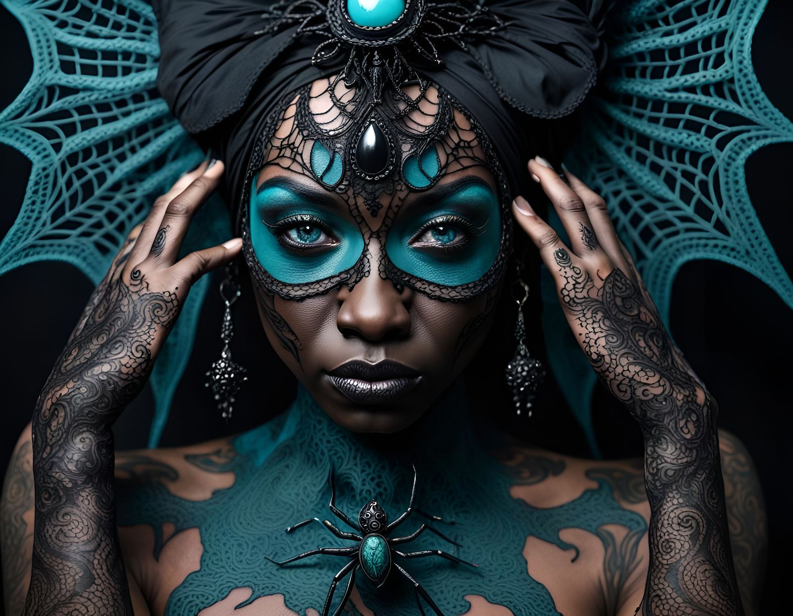 Scary Drow Arachnomancer in Black Lace