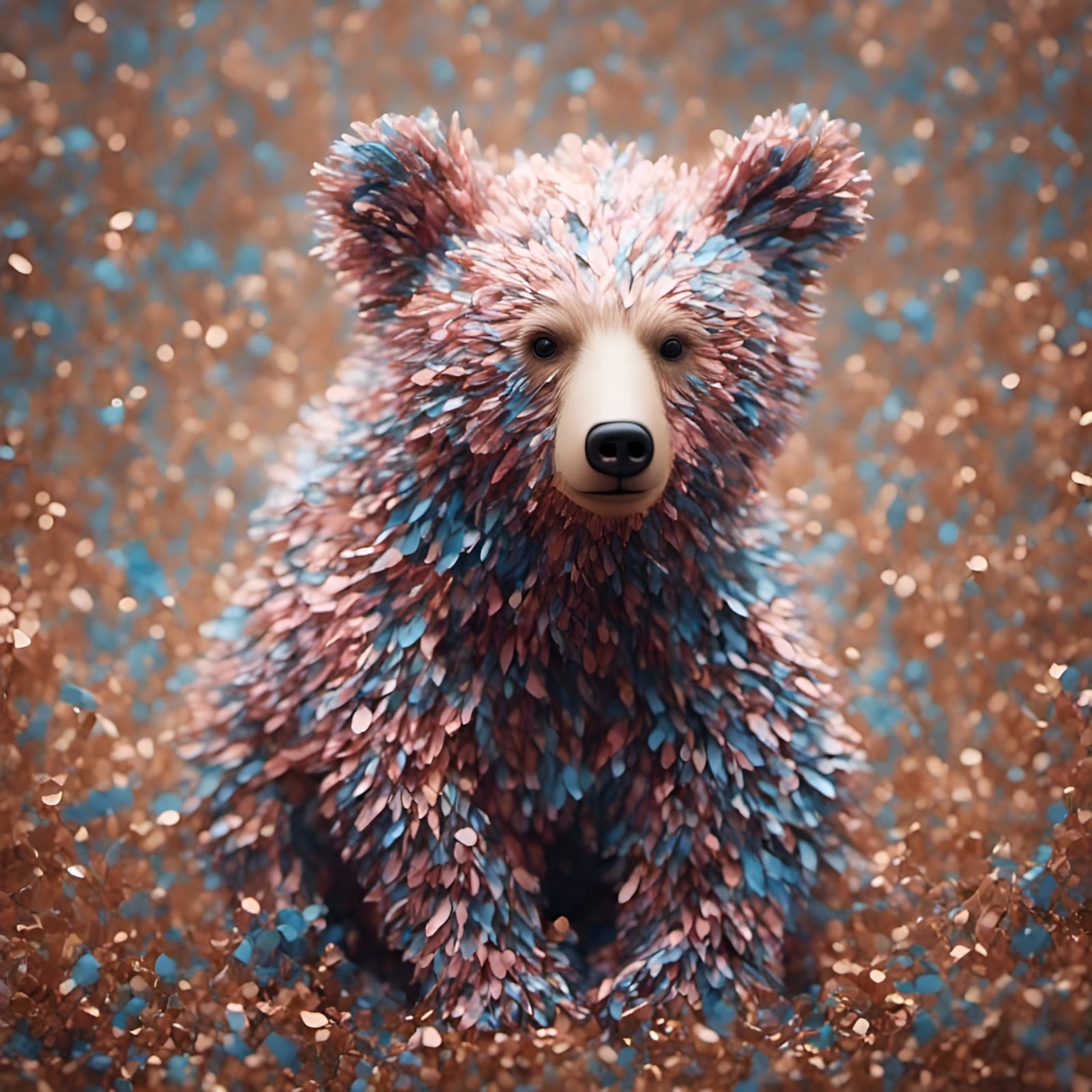 Pastel Bear Cub with Layered Textures