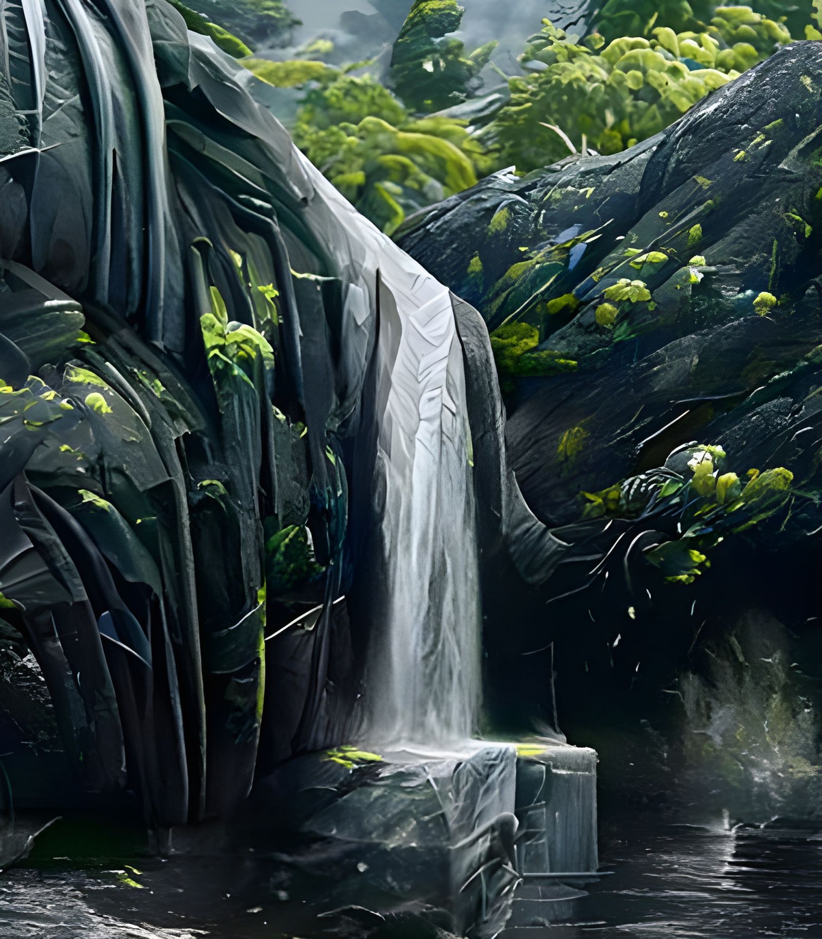 Ethereal Waterfall Cascade in Romantic Style