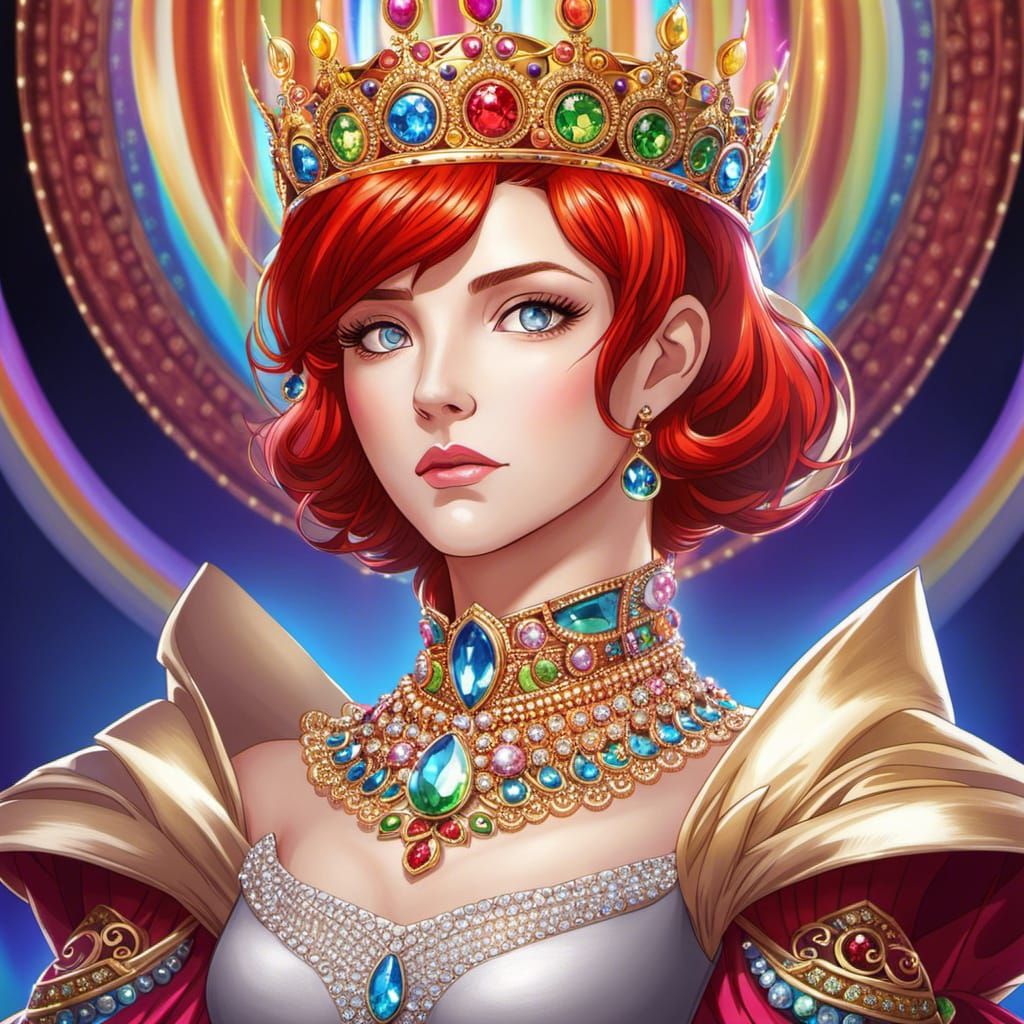 Anime Queen with Rainbow Eyes and Diamond Crown