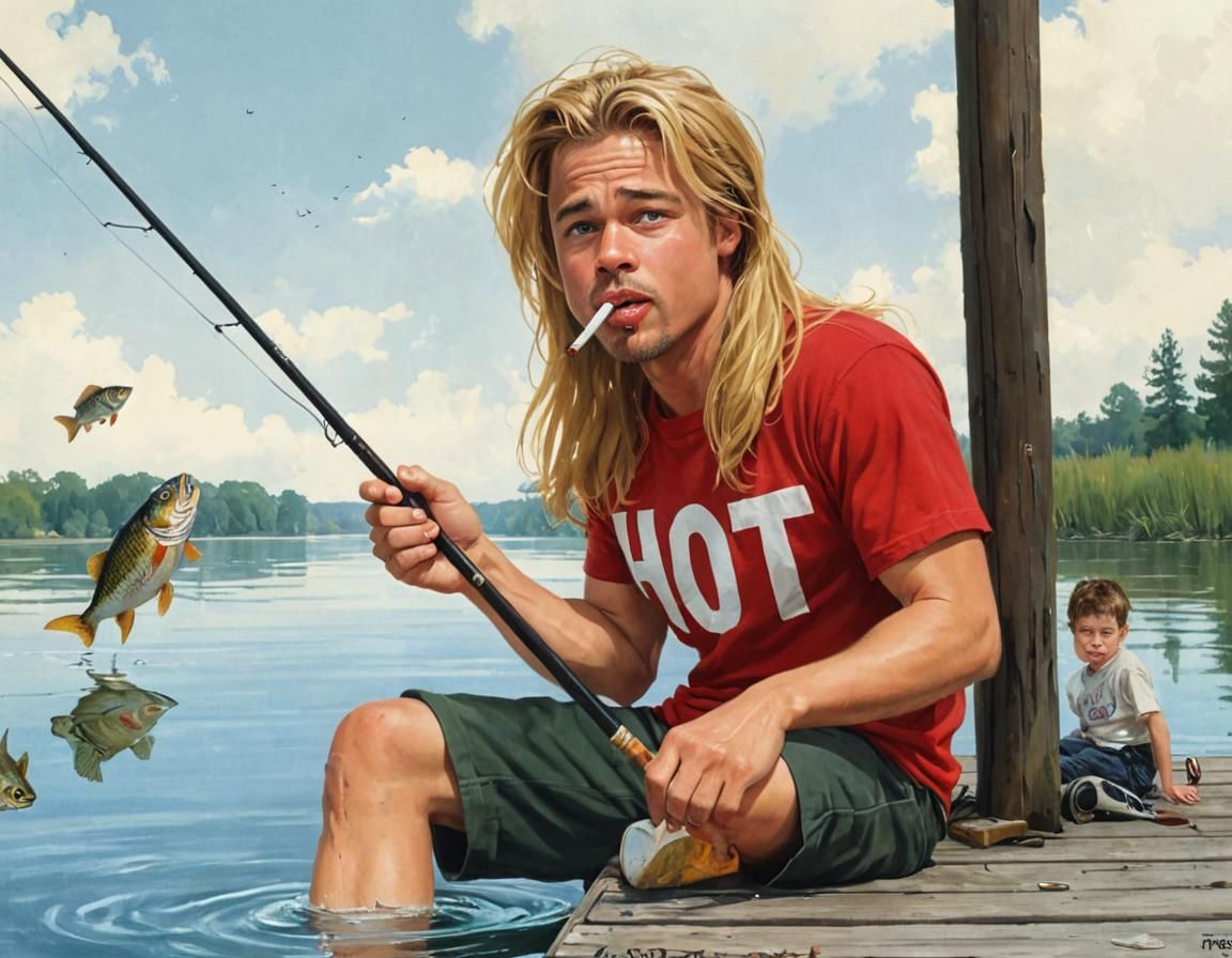 Brad Pitt in a Classic Norman Rockwell-Inspired Cartoon Mast...