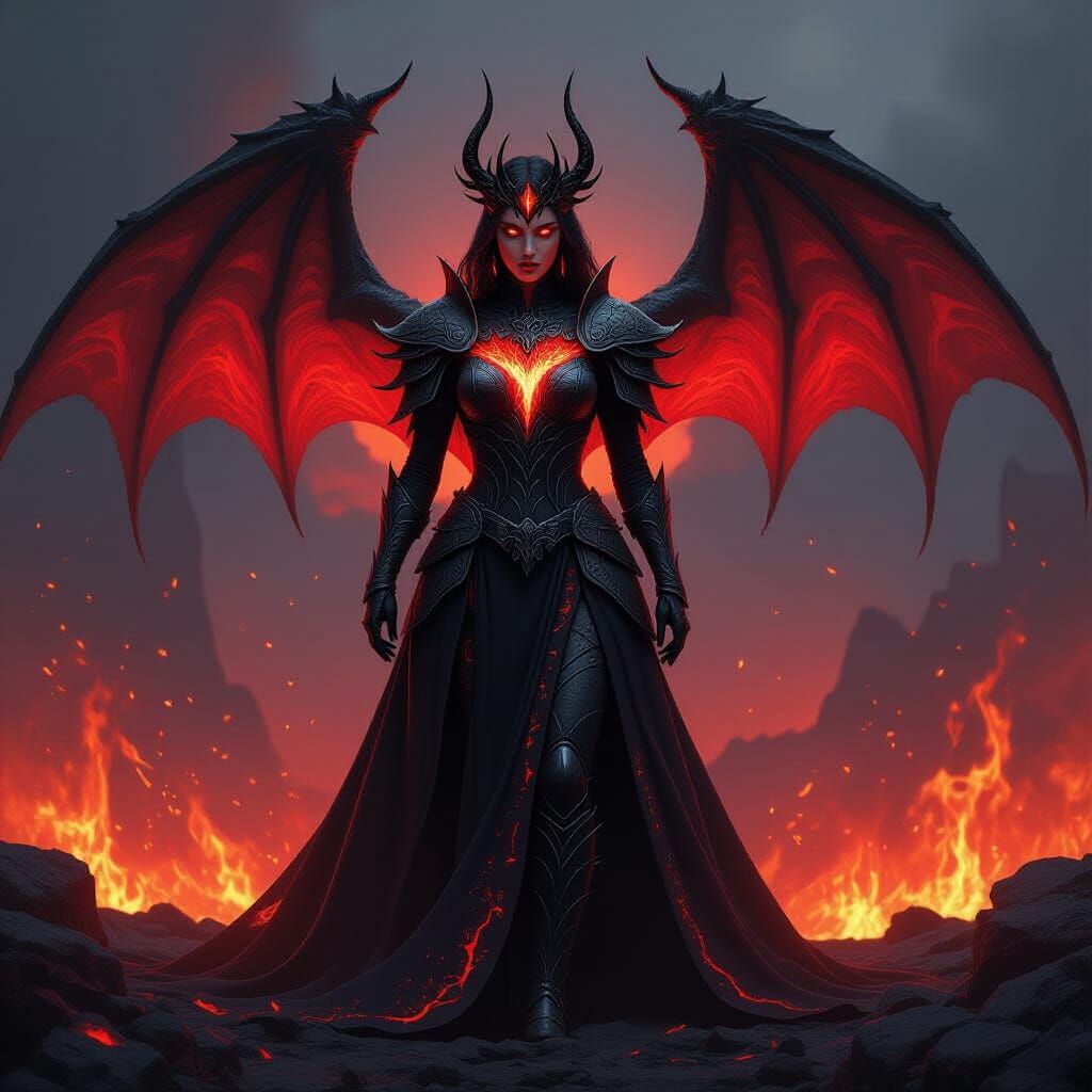 Regal Lava Armor Gown with Dragon Wings