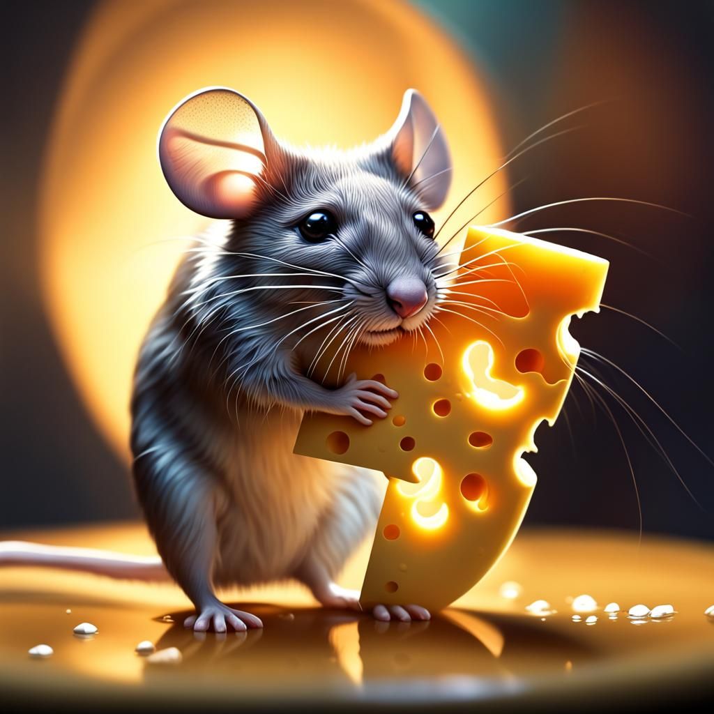 Mouse Eating Cheese with Dramatic Lighting