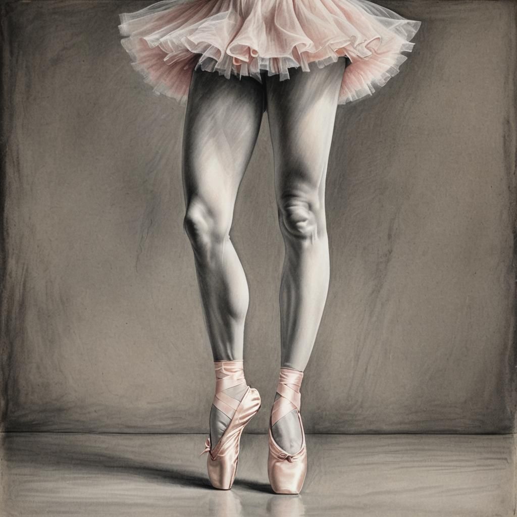 Ballerina in Pink Tutu: Detailed Charcoal Drawing