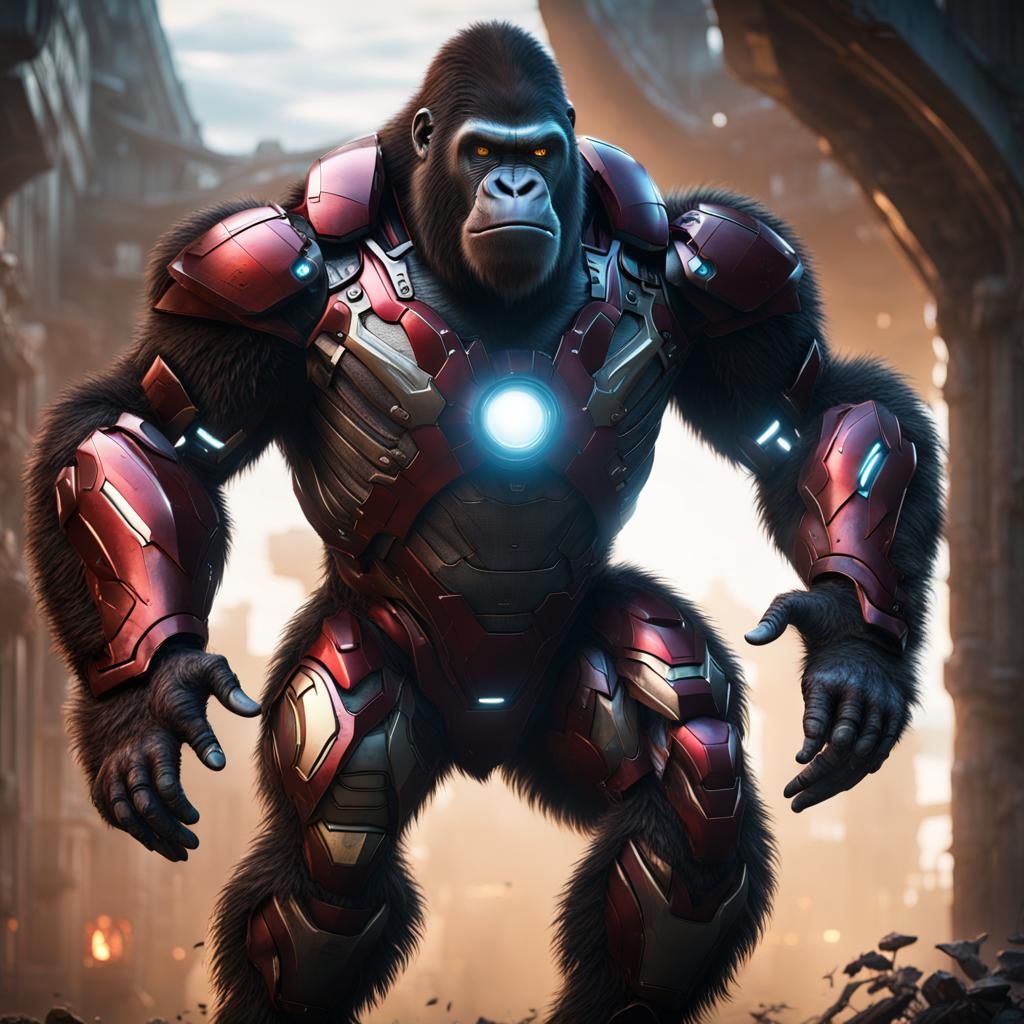 Gorilla in Iron Man Suit: Detailed Matte Painting