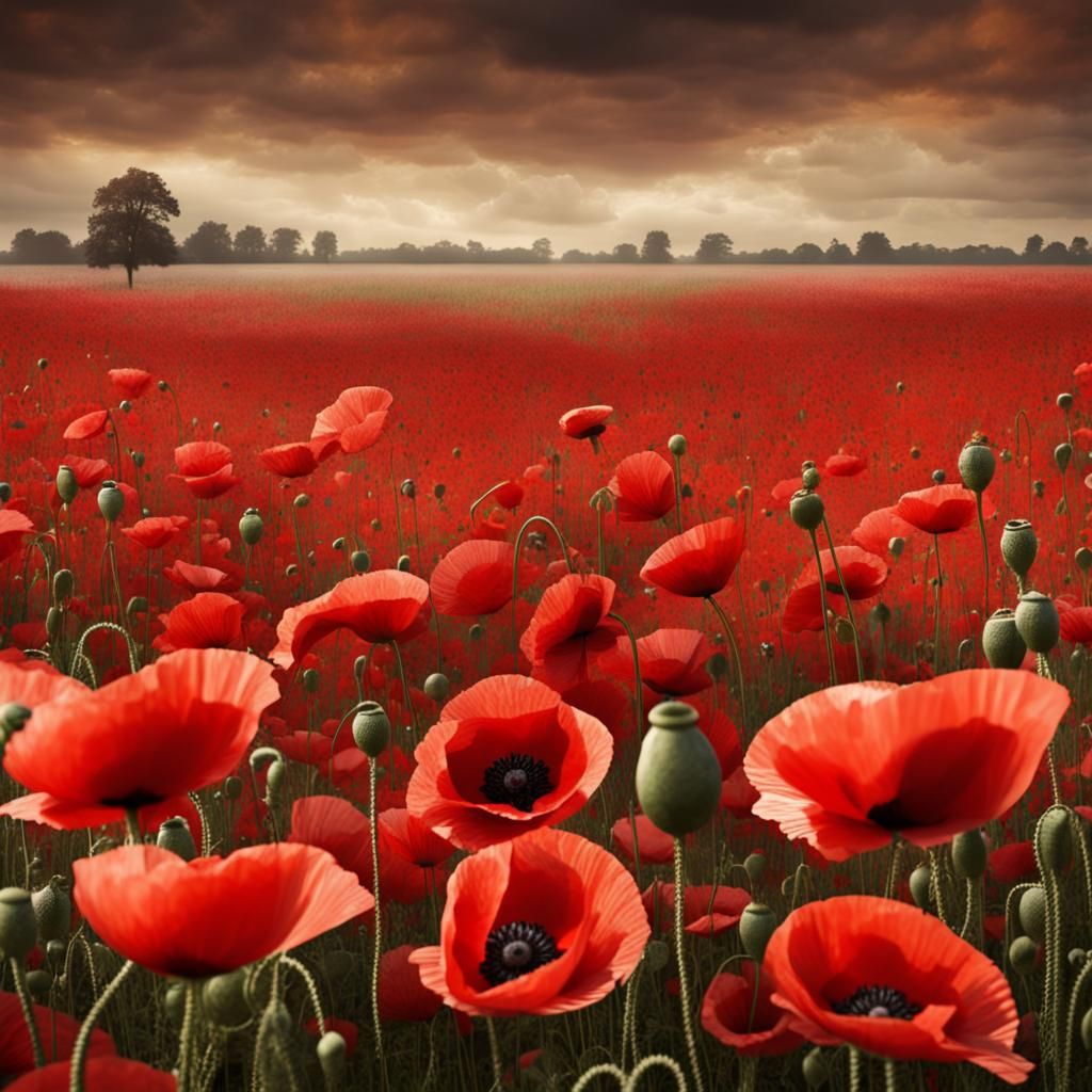 Red Poppy Field for Armistice Day