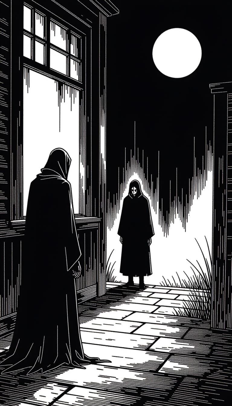 Horror Manhwa Panel in Black and White