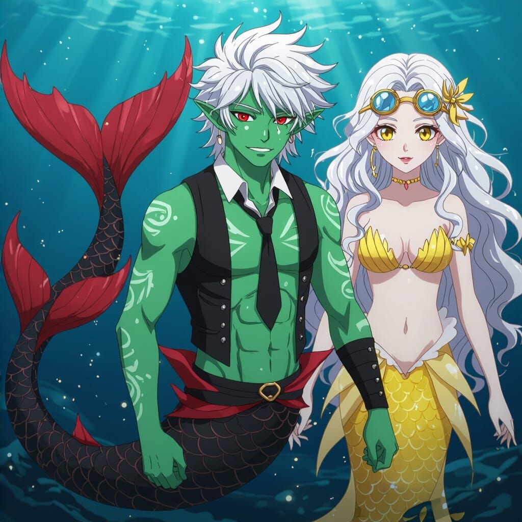 Anime Merfolk Trio in a Sea Setting