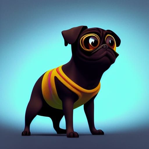 Small Black Pug in 3D Digital Art Style