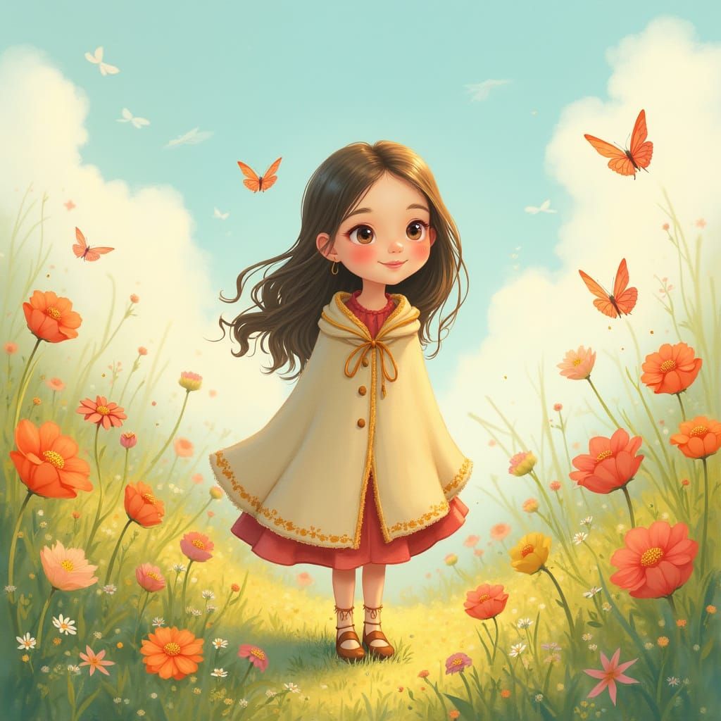 Whimsical Garden Scene with Smiling Woman