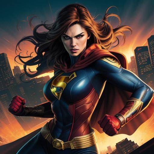 Heroic Female Superhero in Comic Book Art Style