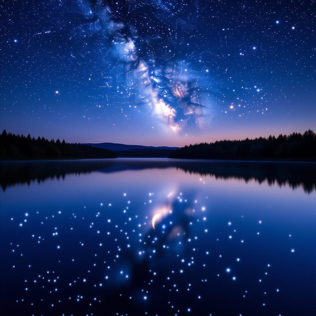 Starlit Night Sky Reflected in Still Pool