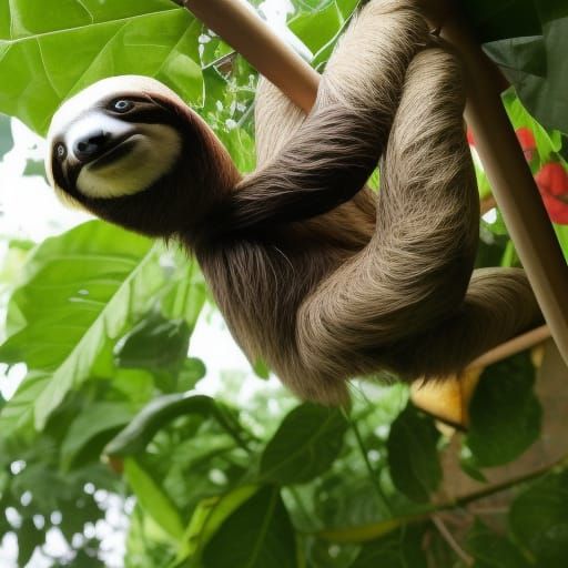 Sloth Rides Pizza Slice in Funny AI Image