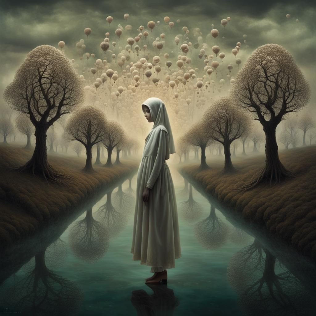 Surreal Dreamscape with Vermeil Specters